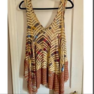 Free People 70s 90s Style Lace Asymmetrical Bottom Trim V Neck Tank Top Sz Large